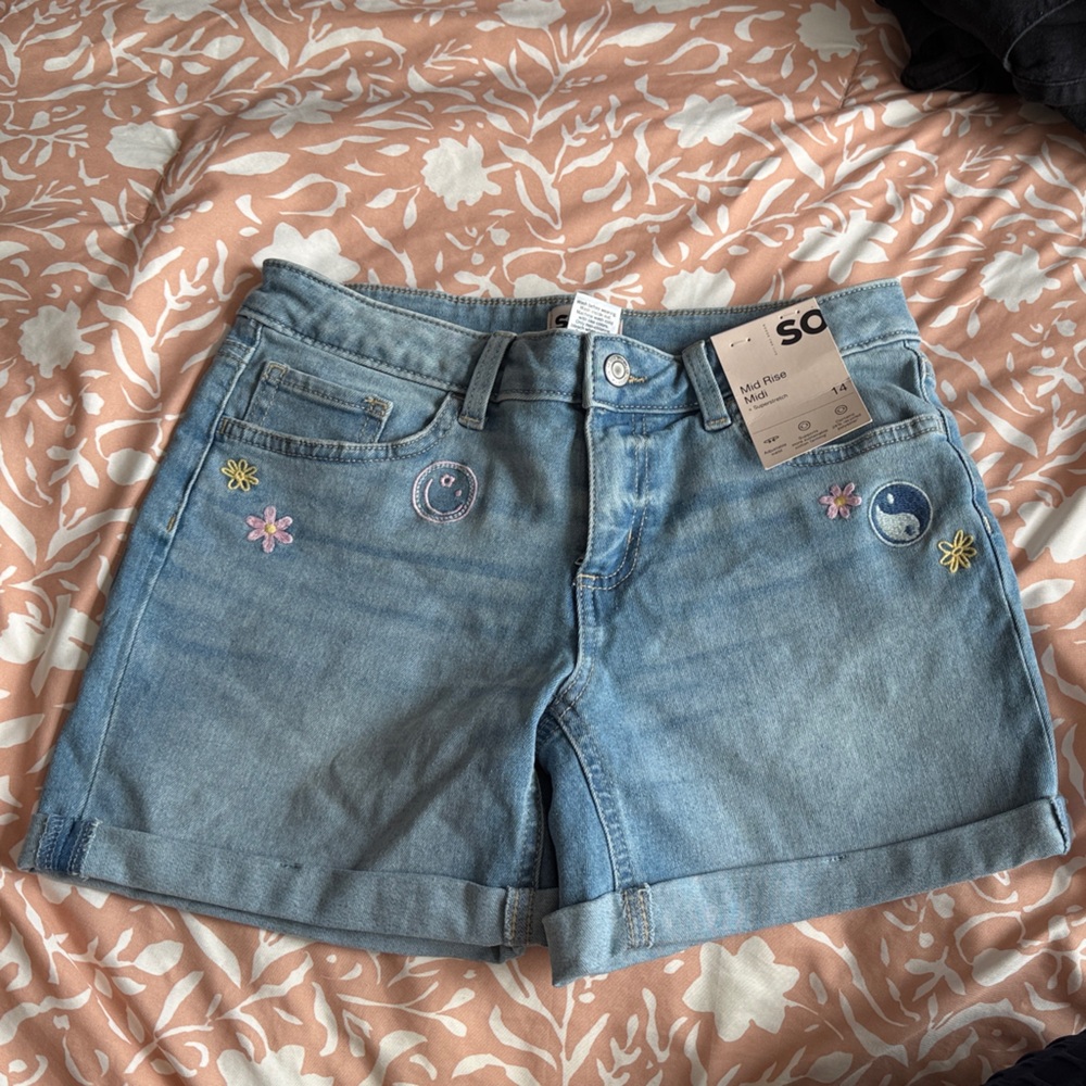 SO Denim Shorts with Embroidered Accents